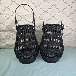 Vipush Black 17" Woven Lanterns Outdoor Patio Decor - Qty 2